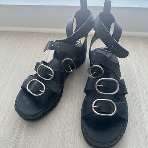 All Saints Raquel Leather Buckled Sandals Size 8.5